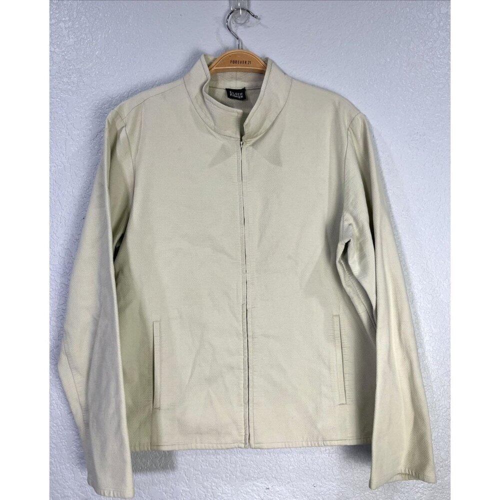 Eileen Fisher Jacket Womens L Cream Zip Textured Minimalist Capsule Neutral Work